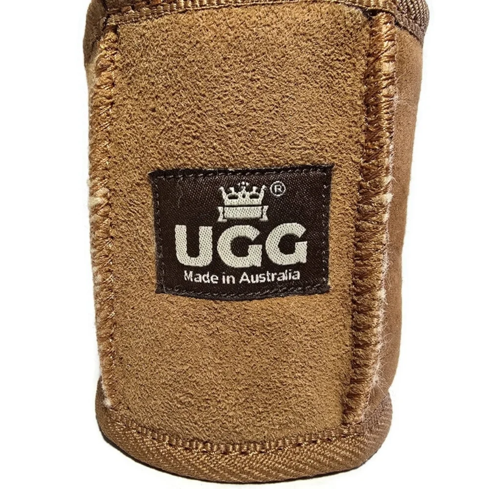UGG Suede Stubby Holder Can Cooler Australian Made Brown Insulated Fleece Lined